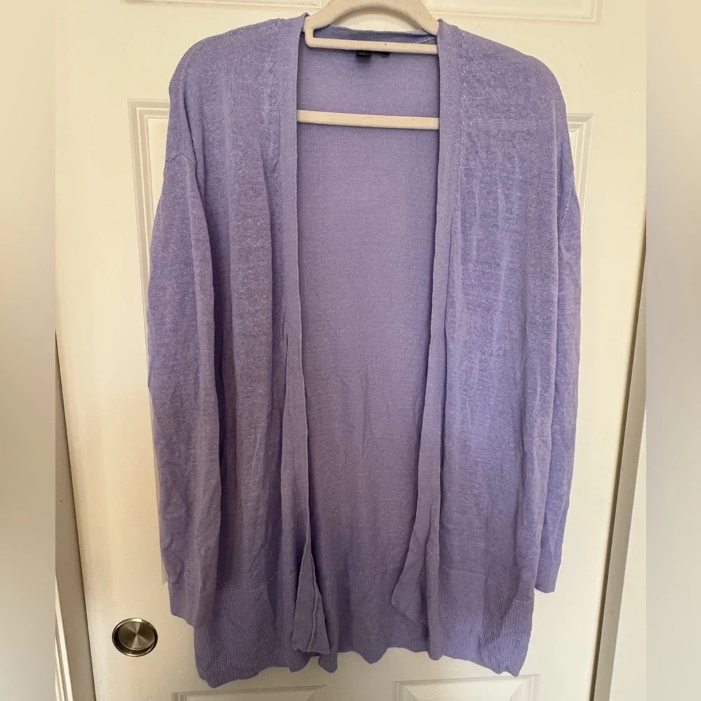 GUC - Ann Taylor - linen blend open cardigan - lilac - Large - Picture 2 of 10